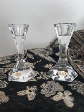 Vintage Atlantis Portugal Sierra Clear Crystal Candlestick Taper Candle Set of